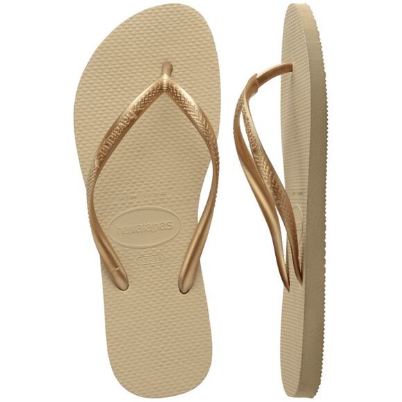 Havaianas Slim Flip Flops for Women: Sand Grey/Golden, SZ 11/12, Iconic Comfort - Picture 5 of 8